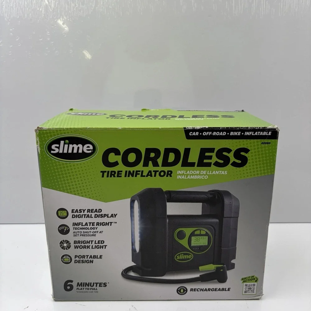 Slime 40080 Cordless Rechargable Tire Inflator NOB